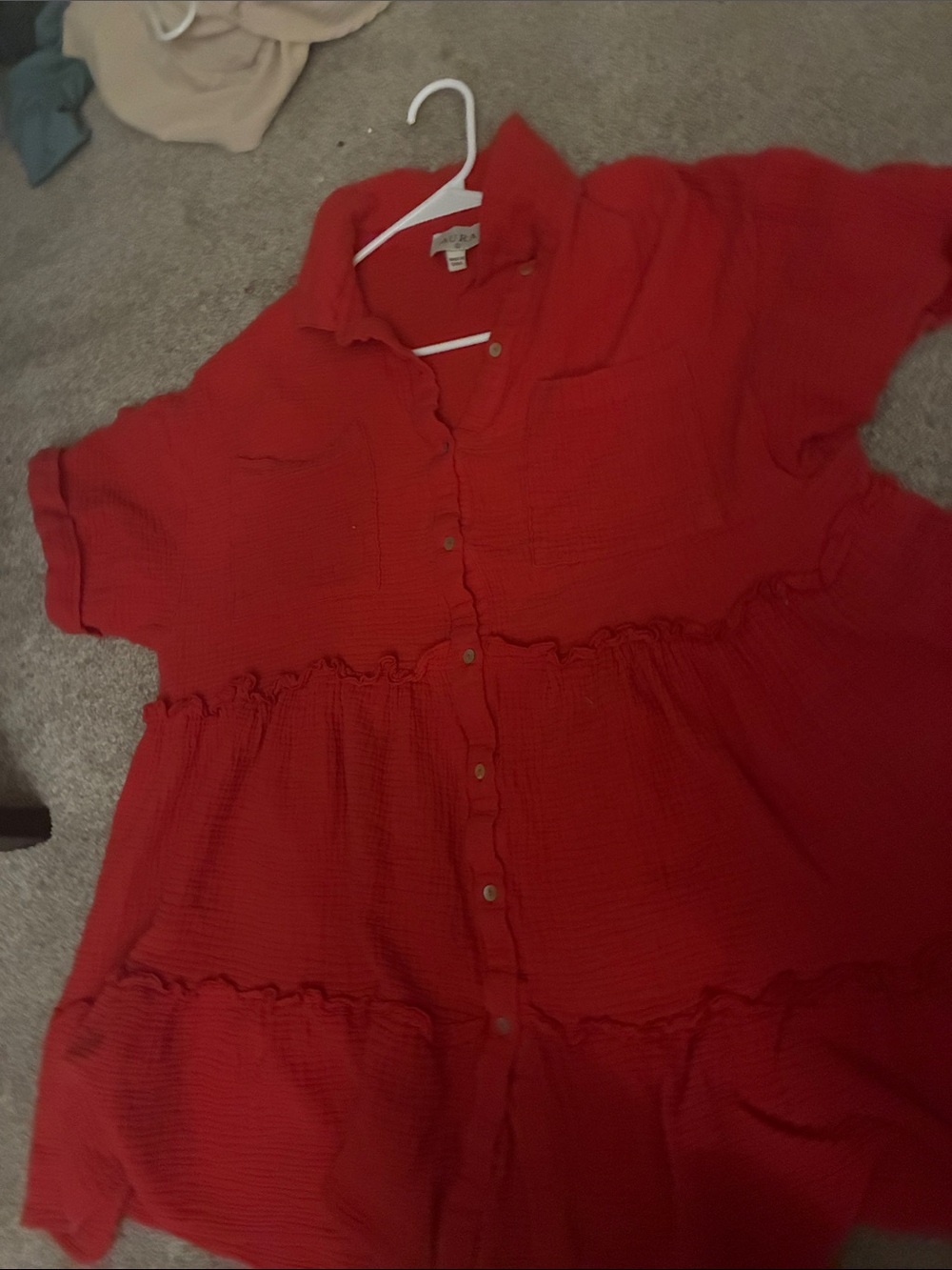 Aura Red Textured Button-Front Top